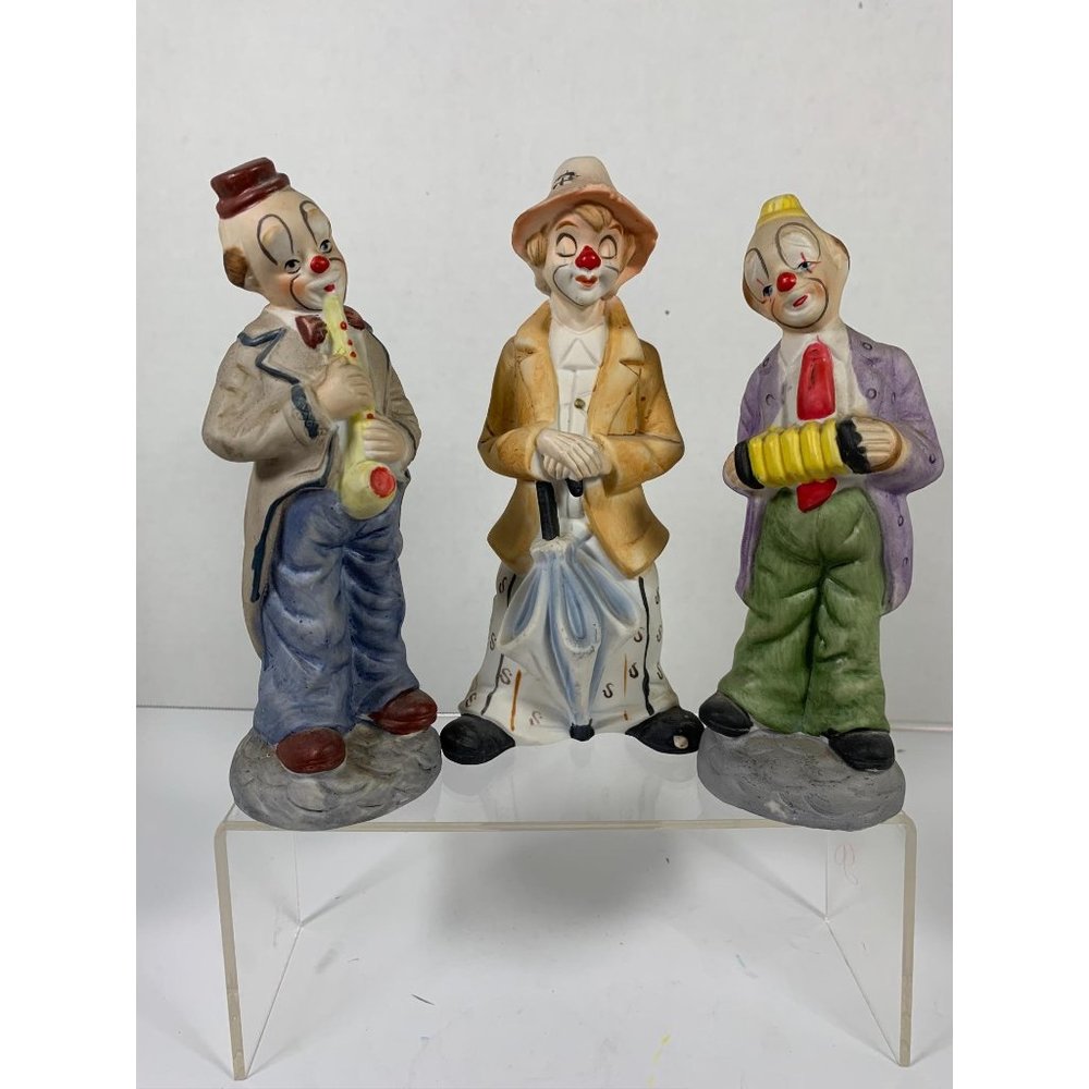 Vintage Set of 3 Whimsical Porcelain Clowns 8"tall